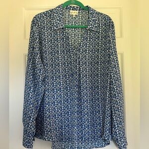 Wonderly Blue, Black and White Geometric Blouse